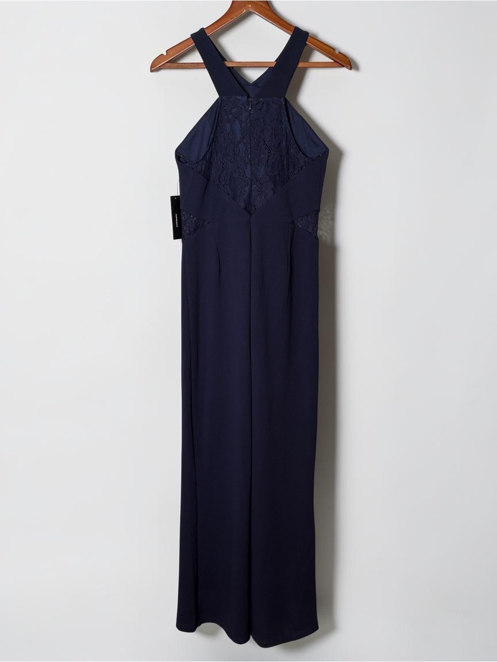 NWT Lulus Treat You Well Navy Blue Lace Halter Wide Leg Jumpsuit Size M - Picture 7 of 15